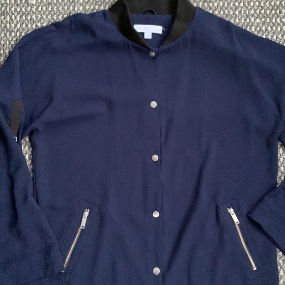 New York & Company Navy Blue Long Bomber Jacket - Picture 2 of 8